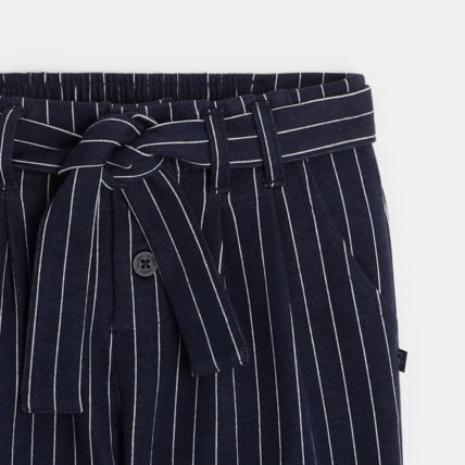 Avis Pantalon à pinces ceinturé à rayures italiennes bleu fille OKAIDI 2