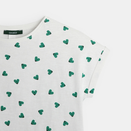 Avis T-shirt imprimé motif "petits coeurs-coccinelles" vert fille OKAIDI 3