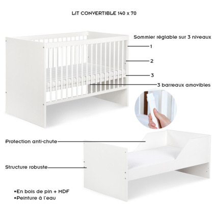 Avis Lit évolutif bébé convertible en lit enfant DALIA Mon Mobilier Design 2