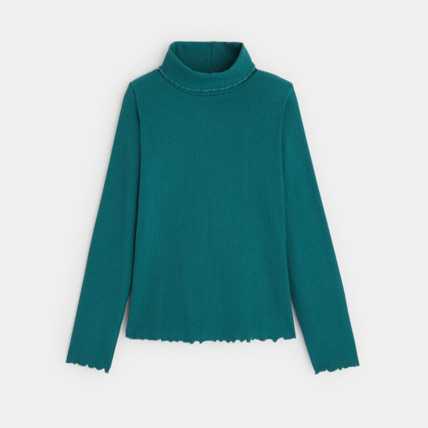 Avis T-shirt col roulé côtelé uni vert fille OKAIDI 1