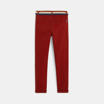Avis Pantalon chino slim ceinturé en toile unie rouge garçon OKAIDI 3