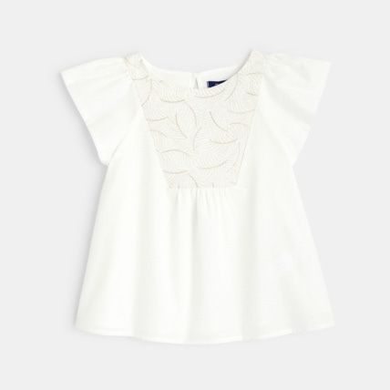 Avis Blouse évasée à plastron brodé blanche fille OKAIDI 1