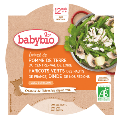 Avis Pomme de terre du Centre-Val de Loire Haricots verts des Hauts-de-France Dinde du Poitou à l'Estragon 230 g dès 12 mois Babybio 1