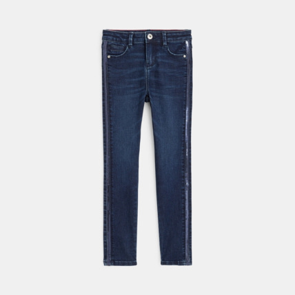 Avis Jean skinny avec galon en sequins brodés bleu fille OKAIDI 1