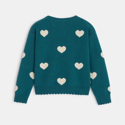 Avis Pull col rond motif cœurs vert fille OKAIDI 4