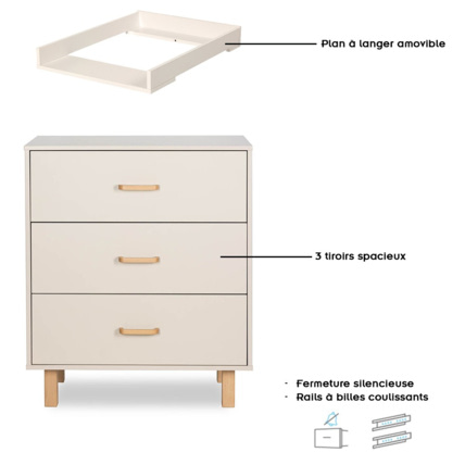 Avis Commode bébé en bois de hêtre 3 tiroirs avec plan à langer Laura Mon Mobilier Design 2