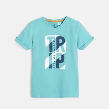 Avis T-shirt manches courtes à motif placé bleu garçon OKAIDI 1