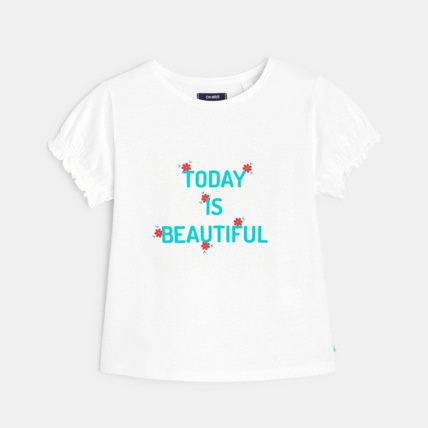 Avis T-shirt à message "Today is beautiful" blanc fille OKAIDI 1