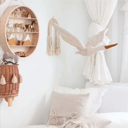 Avis Trophée mural enfant,  Cigogne en lin blanc Sevira Kids 6
