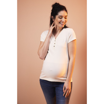 Avis T-shirt manches courtes de grossesse et d'allaitement en jersey rib Prémaman 1