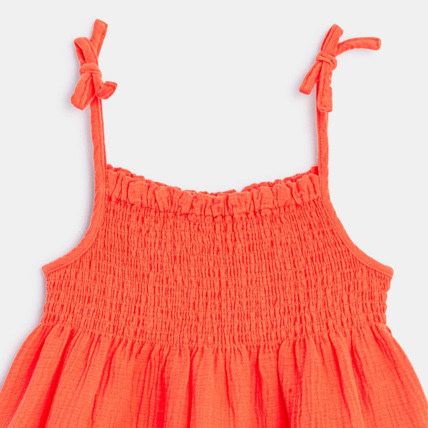 Avis Robe à smocks unie en gaze de coton orange fille OKAIDI 3