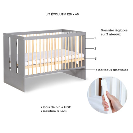 Avis Lit bébé enfant évolutif à barreaux avec sommier réglable PAULINE LITTLE SKY BY KLUPS 7
