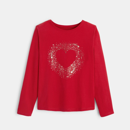 Avis T-shirt à motif pailleté Coeur rouge fille OKAIDI 1