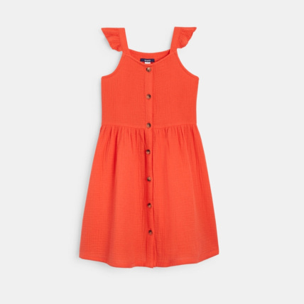 Avis Robe à bretelles en gaze de coton orange fille OKAIDI 2