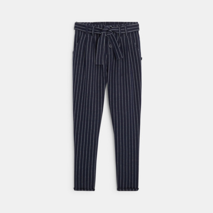 Avis Pantalon à pinces ceinturé à rayures italiennes bleu fille OKAIDI 1