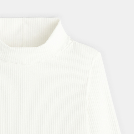 Avis T-shirt col roulé côtelé uni blanc fille OKAIDI 2