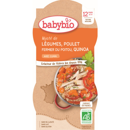 Avis Bio Mijoté de légumes Poulet fermier de France & Quinoa au cumin 200 g Babybio 1