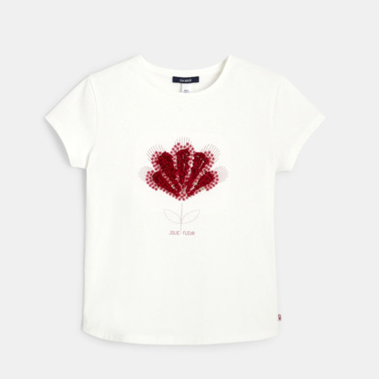 Avis T-shirt manches courtes fleur en sequins rose fille OKAIDI 1