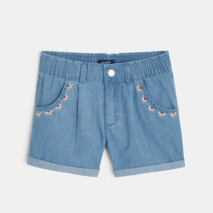 Avis Short en jean broderies fleurs bleu fille OKAIDI 1