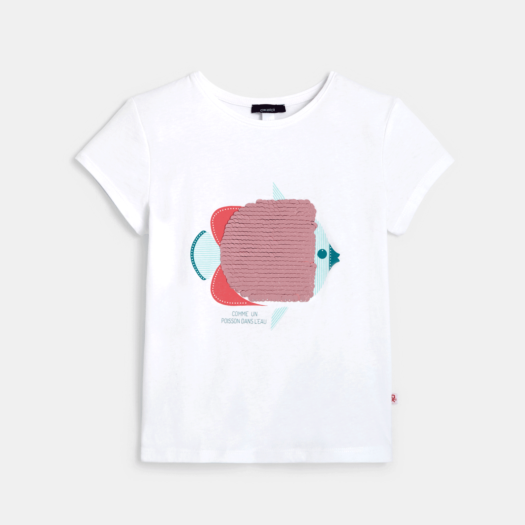 Avis T-shirt à sequins magiques Poisson blanc fille OKAIDI 5