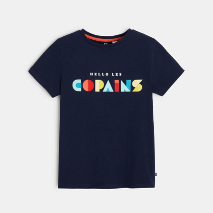 Avis T-shirt à message 'Hello les copains' bleu garçon OKAIDI 2