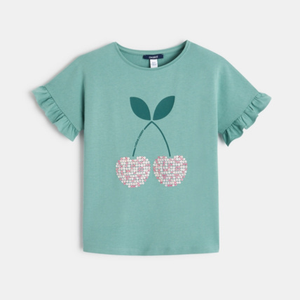Avis T-shirt à sequins motif cerise vert fille OKAIDI 2