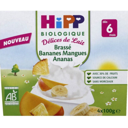 Avis Brassés Bananes Mangues Ananas - 4 coupelles x 100g - 6 mois HIPP 1