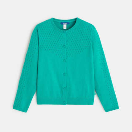 Avis Gilet tricot effet pointelle vert fille OKAIDI 1