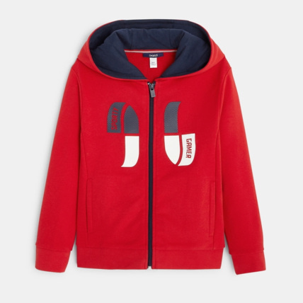 Avis Sweat-shirt à capuche sportswear rouge garçon OKAIDI 1