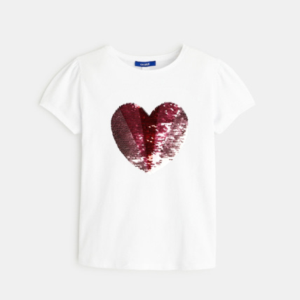 Avis T-shirt à sequins magiques motif cœur rose fille OKAIDI 1