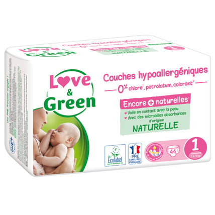 Couches Bébé Hypoallergéniques 0% Love & Green - Taille 4+/9-20 kg