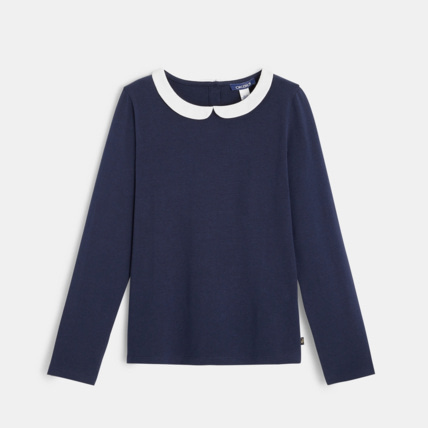 Avis T-shirt uni col claudine bleu fille OKAIDI 1