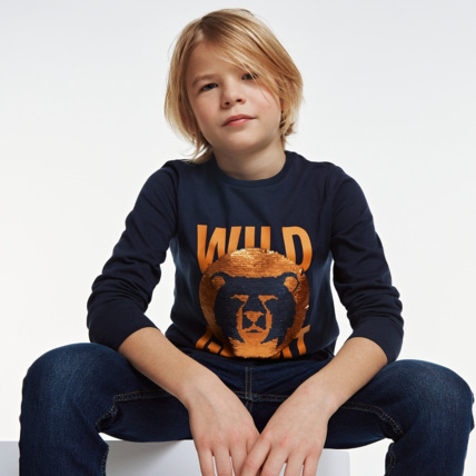 Avis T-shirt sequins magiques Wild bleu garçon OKAIDI 1