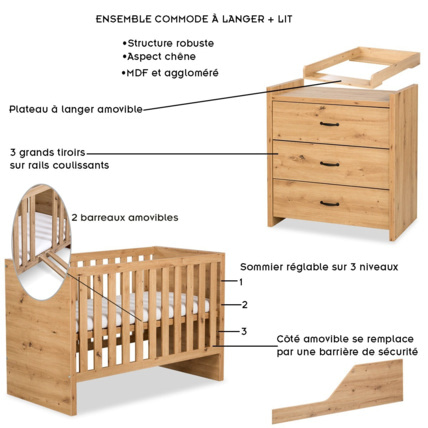 Avis Ensemble bébé commode à langer et lit évolutif AMELIA Mon Mobilier Design 7