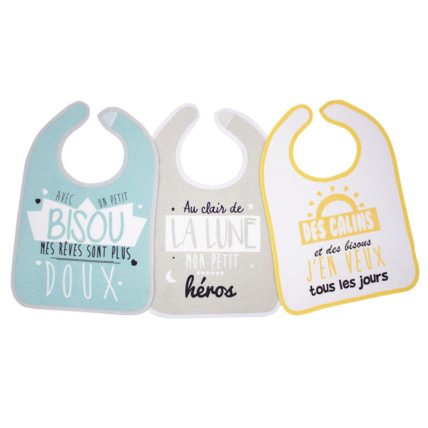 Avis Lot de 3 bavoirs 1er age Bisous/Lune/Câlin Babycalin 1