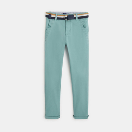 Avis Pantalon chino ceinturé en toile vert garçon OKAIDI 1