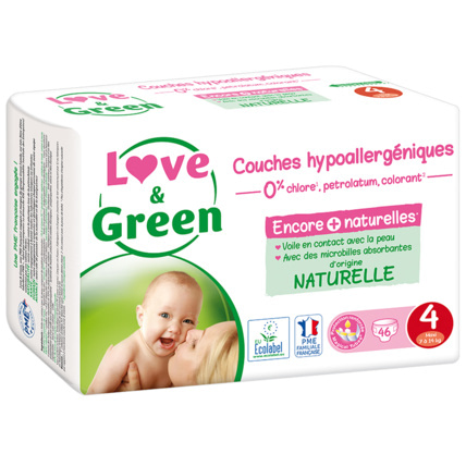 Love & green couches hypoallergéniques taille 4 maxi 7-14 kg 44 pièces