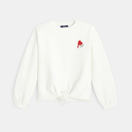 Avis Sweat maille fantaisie coeurs blanc fille OKAIDI 1