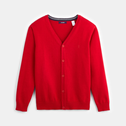 Avis Gilet fin col V rouge garçon OKAIDI 1