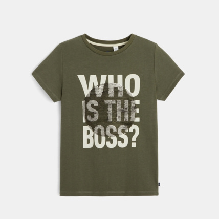 Avis T-shirt sequins magiques message et animal vert garçon OKAIDI 1