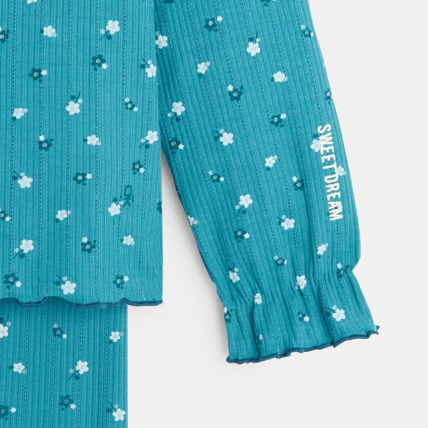 Avis Pyjama 2 pièces en jersey imprimé petites fleurs bleu fille OKAIDI 3