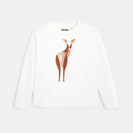 Avis Sweat-shirt à motif biche brodé blanc fille OKAIDI 1
