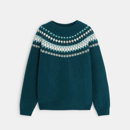 Avis Pull scandinave motif jacquard vert fille OKAIDI 1