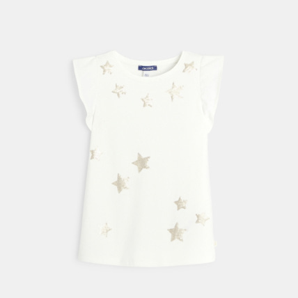 Avis T-shirt étoilé à mancherons volantés blanc fille OKAIDI 1