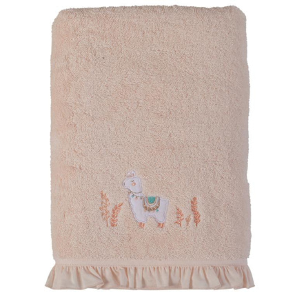 Avis Drap de bain bouclette de coton biologique broderie lama Inca CARRE BLANC 1