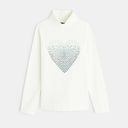 Avis T-shirt col roulé motif cœur blanc fille OKAIDI 1