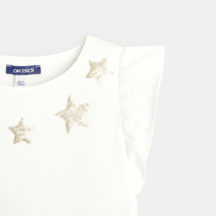 Avis T-shirt étoilé à mancherons volantés blanc fille OKAIDI 2