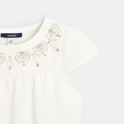 Avis T-shirt broderies et sequins blanc fille OKAIDI 2