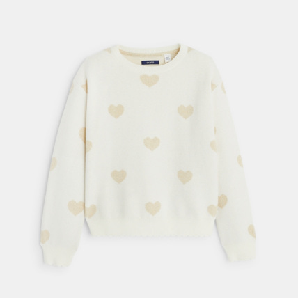 Avis Pull col rond motif cœurs blanc fille OKAIDI 1