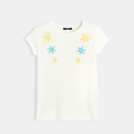 Avis T-shirt stretch à fleurs blanc fille OKAIDI 1
